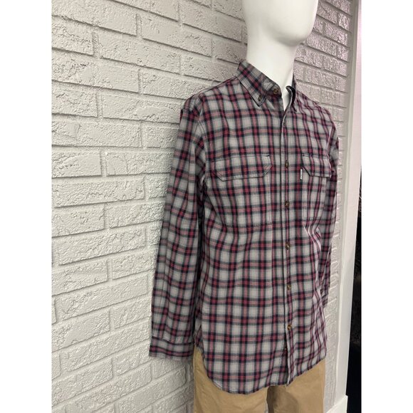 Carhartt Relaxed Fit Men Gray Red Long Sleeve Button Down Plaid Shirt Size M - Picture 6 of 11